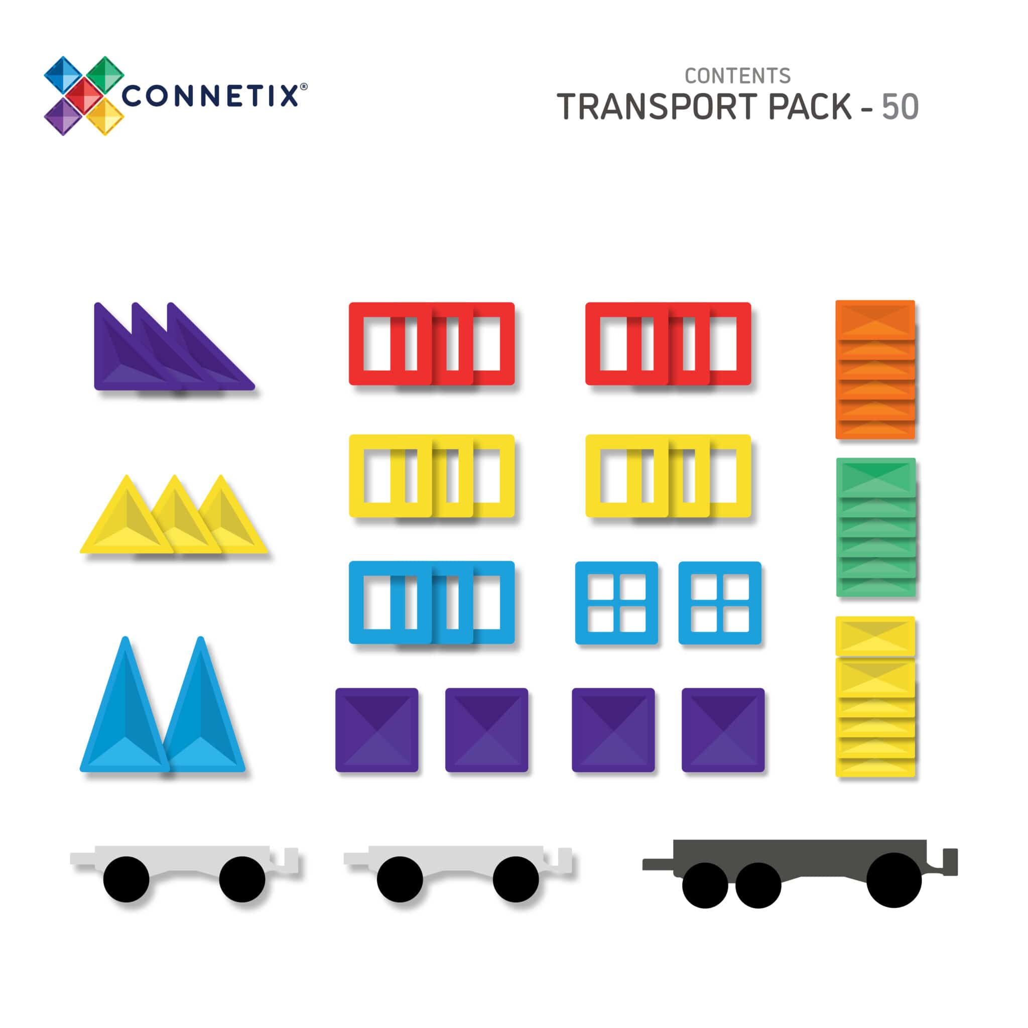 Klocki magnetyczne Rainbow Transport Pack (50 el.)
